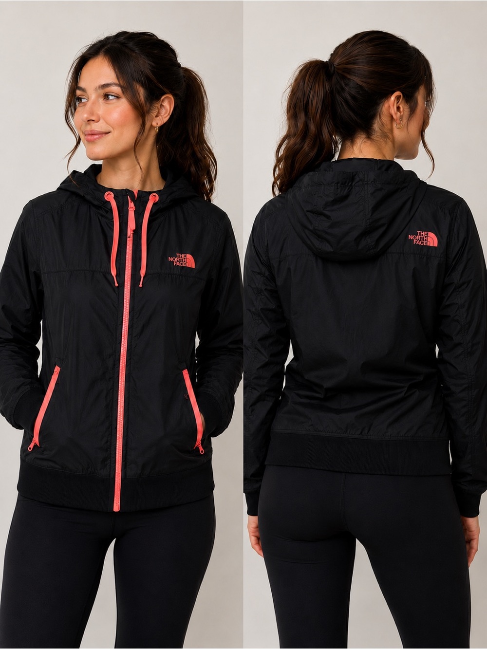 The North Face Windbreaker Jacket Women’s Small Black Pink Hooded Full Zip